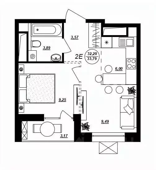 2-к кв. Хабаровский край, Хабаровск ул. Демьяна Бедного (33.79 м) - Фото 1