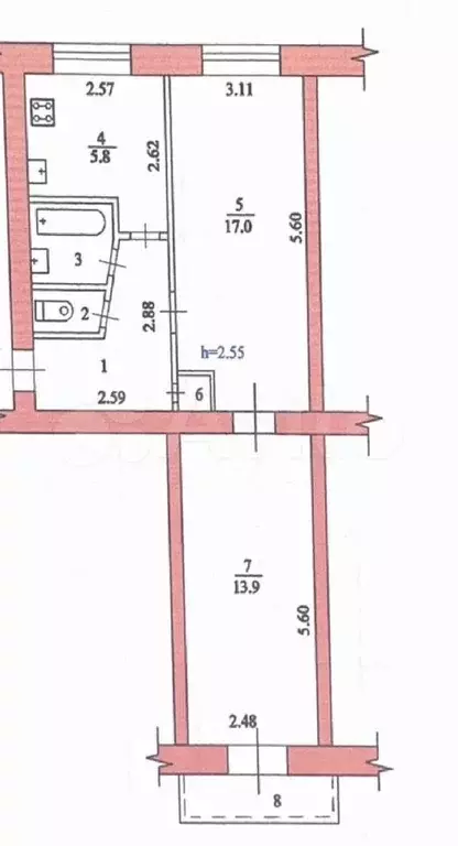 2-к. квартира, 45,1 м, 3/5 эт. - Фото 0