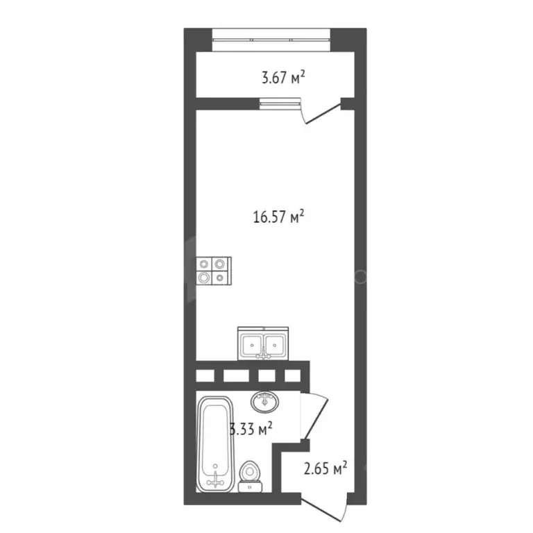 Студия Тюменская область, Тюмень ул. Павла Никольского, 14 (23.0 м) - Фото 2