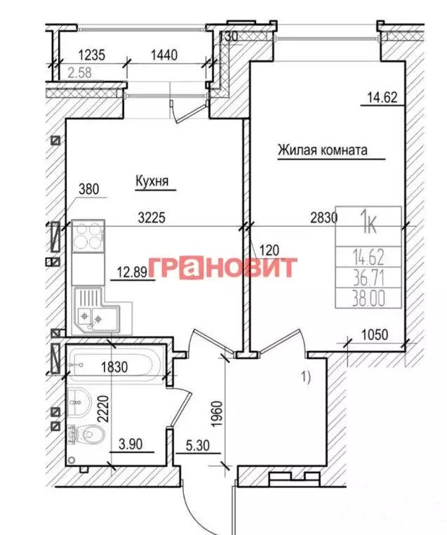 1-комнатная квартира: Новосибирск, Фабричная улица, 65/3 (38 м) - Фото 0