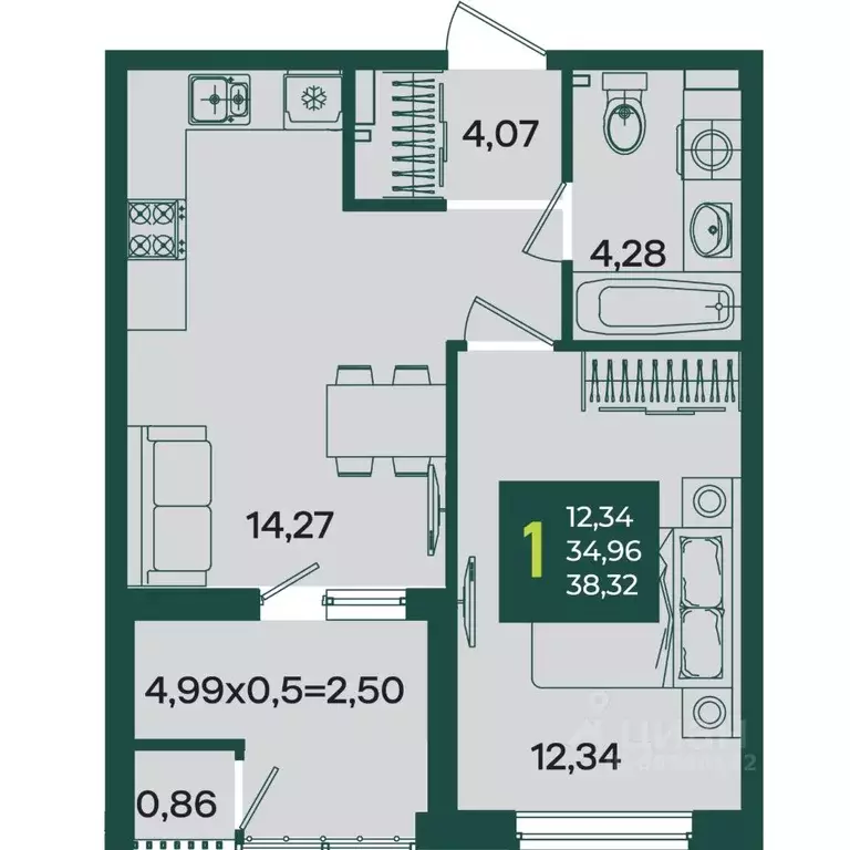 1-к кв. Краснодарский край, Краснодар Образцово мкр,  (38.32 м) - Фото 1