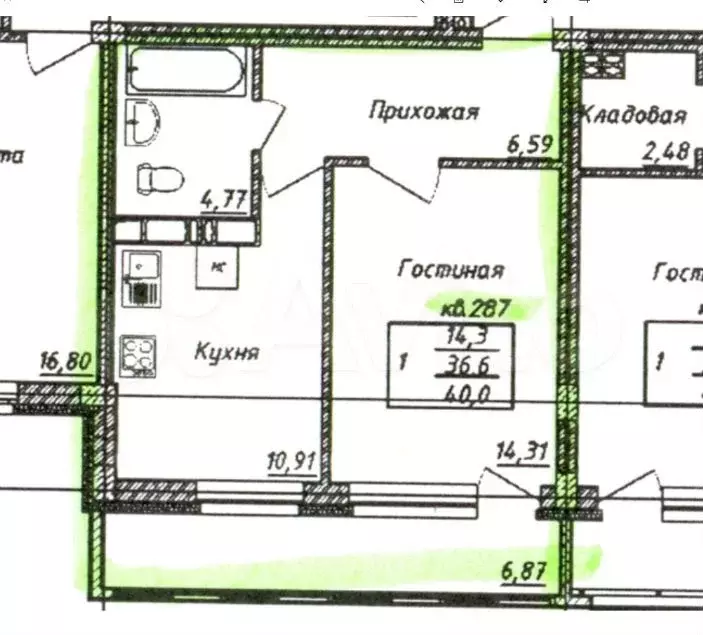 1-к. квартира, 40 м, 10/10 эт. - Фото 0