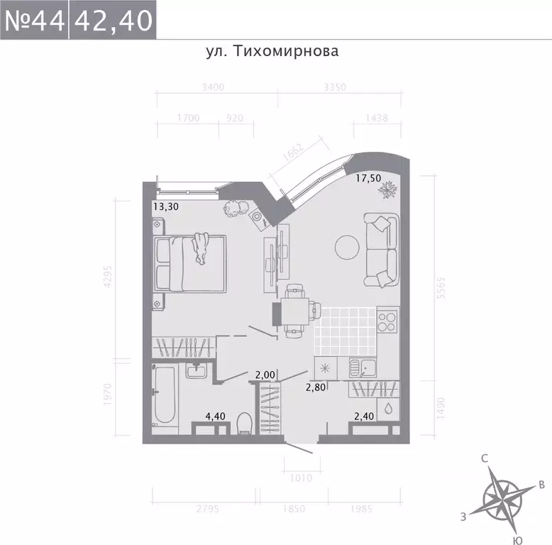 1-к кв. Татарстан, Казань ул. Калинина, 1Б (42.4 м) - Фото 0