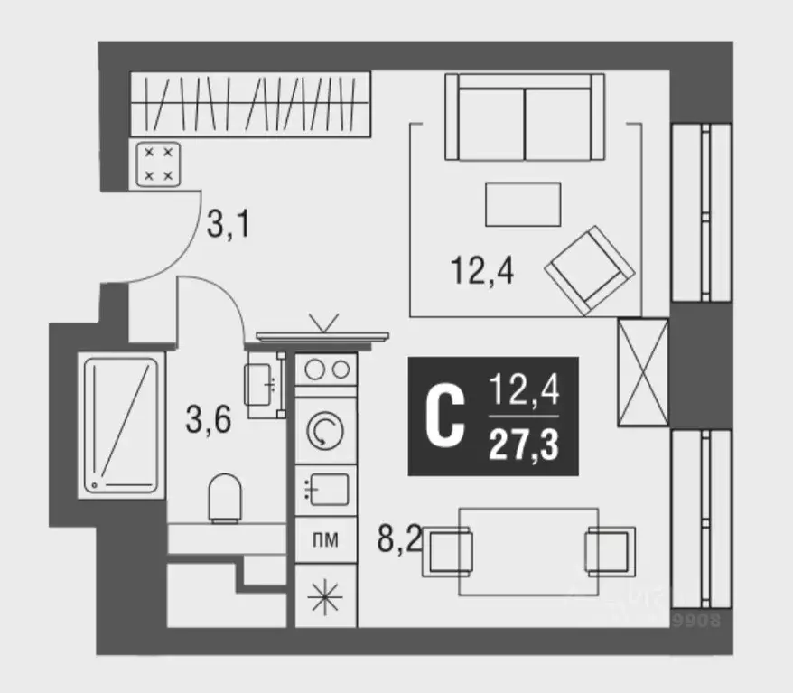 Студия Москва проезд Серебрякова, 11к2 (27.3 м) - Фото 0