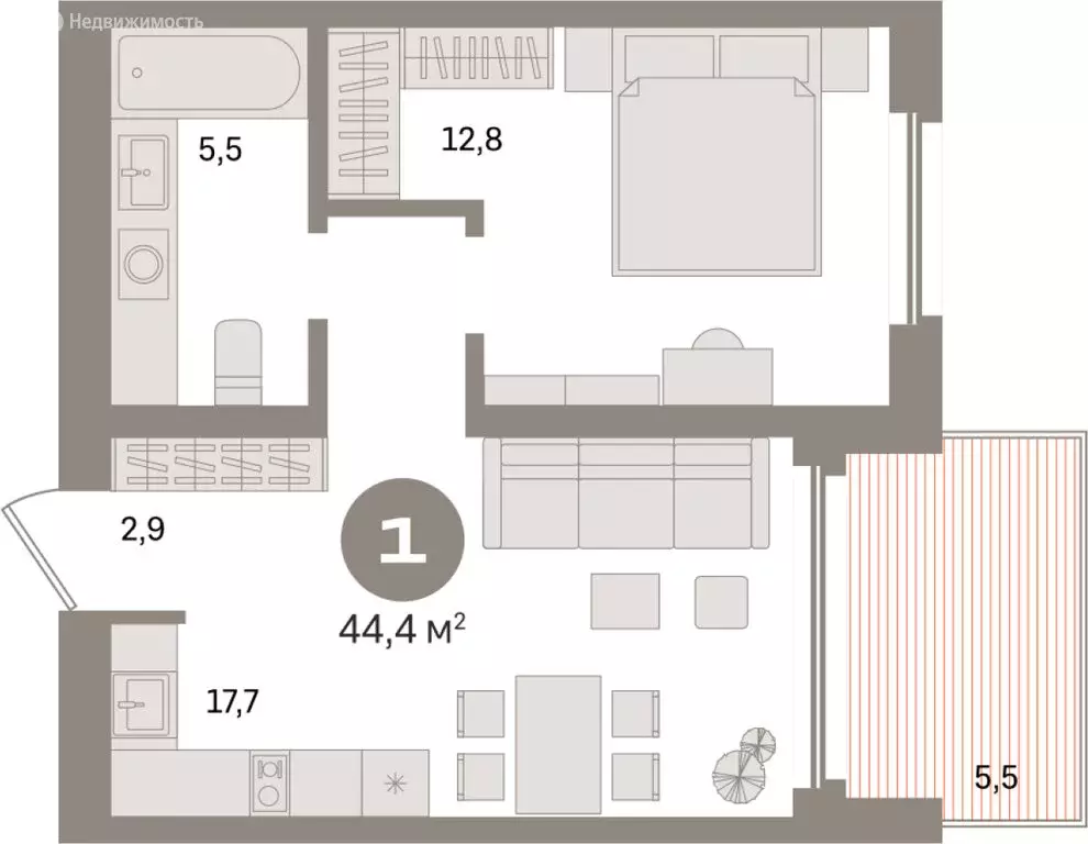1-комнатная квартира: Екатеринбург, улица Советских Женщин (44.4 м) - Фото 1