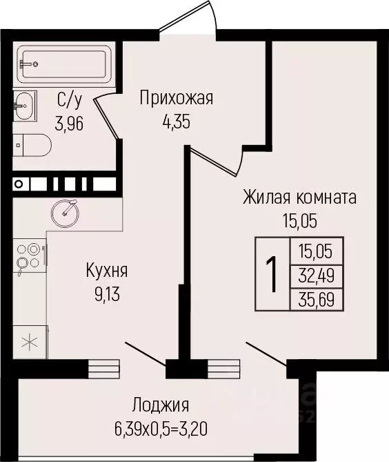 1-к кв. Краснодарский край, Краснодар ул. Михаила Барибана (35.69 м) - Фото 0