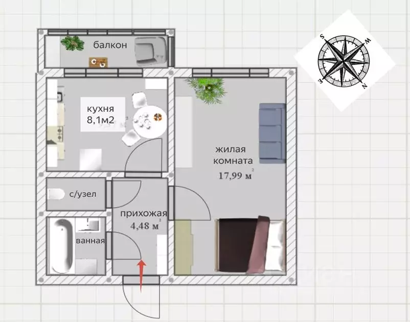1-к кв. Нижегородская область, Балахна ул. Энгельса, 11 (33.5 м) - Фото 2