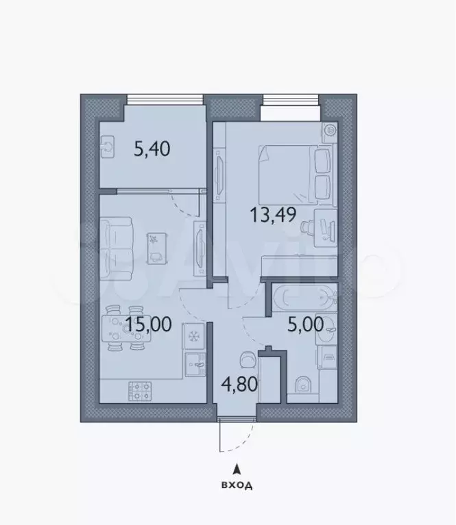 1-к. квартира, 43,7 м, 1/8 эт. - Фото 1