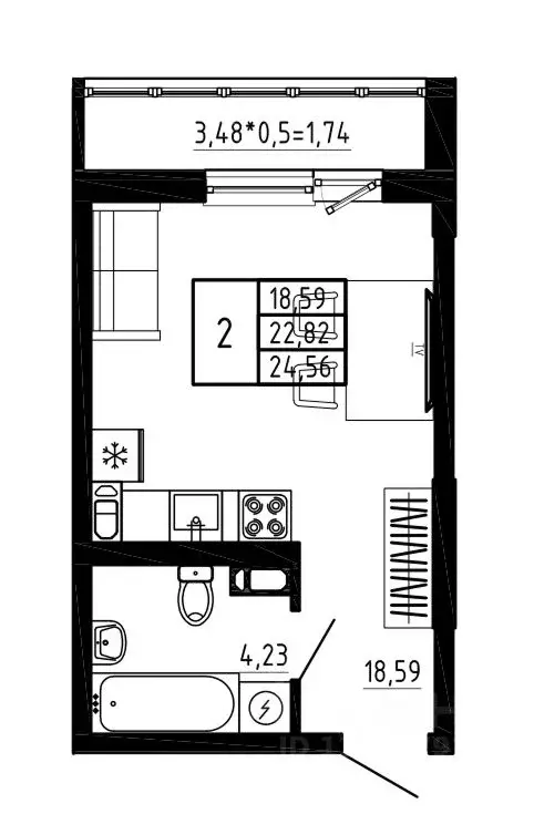 Студия Воронежская область, Воронеж Нижняя ул., 32 (24.56 м) - Фото 1