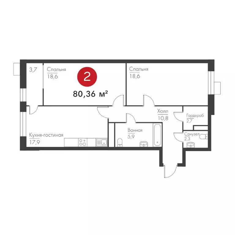 2-к кв. Самарская область, Самара просп. Масленникова, 14А (80.36 м) - Фото 1
