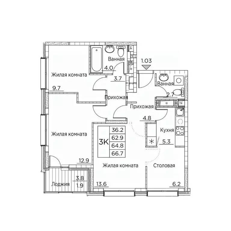 3-к кв. Приморский край, Владивосток ул. Расула Гамзатова, 7к3 (66.7 ... - Фото 1