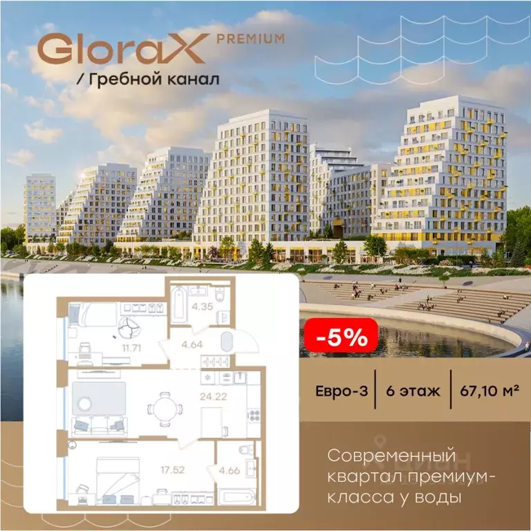 2-к кв. Нижегородская область, Нижний Новгород Глоракс Премиум Гребной ... - Фото 1