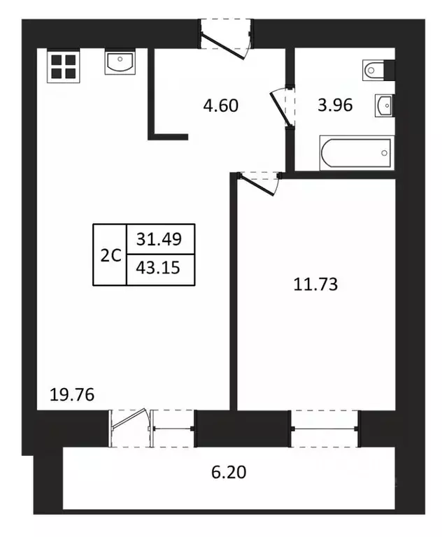 2-к кв. Новосибирская область, Новосибирск ул. Юности, 9 (43.15 м) - Фото 1