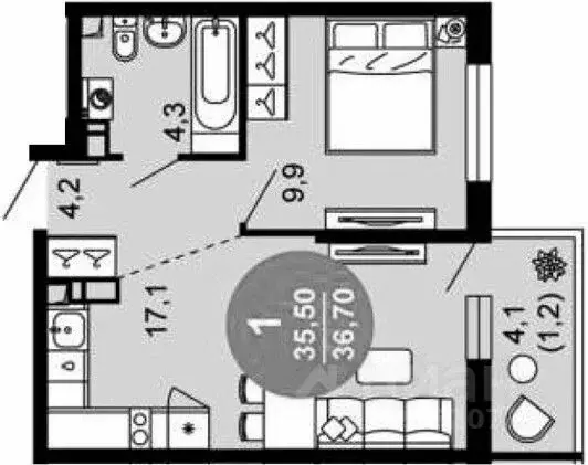 1-к кв. Краснодарский край, Сочи ул. Искры, 66/9к2 (36.7 м) - Фото 1