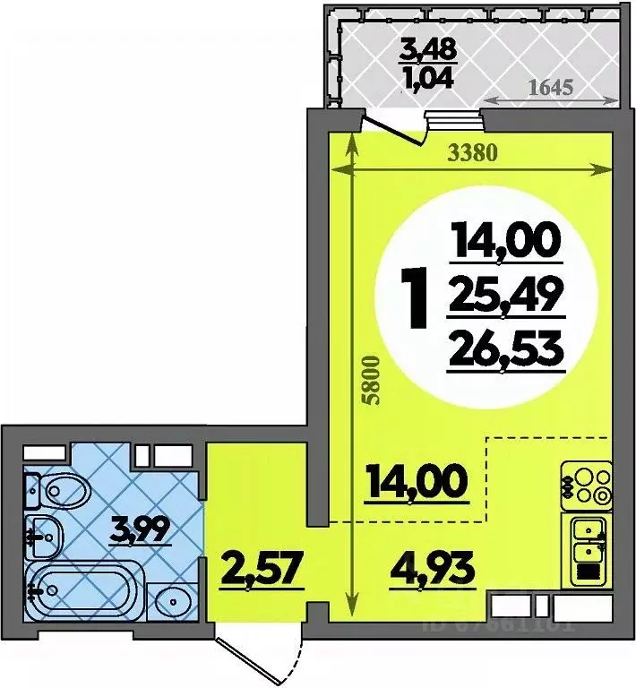 Студия Адыгея, Майкоп  (26.53 м) - Фото 1