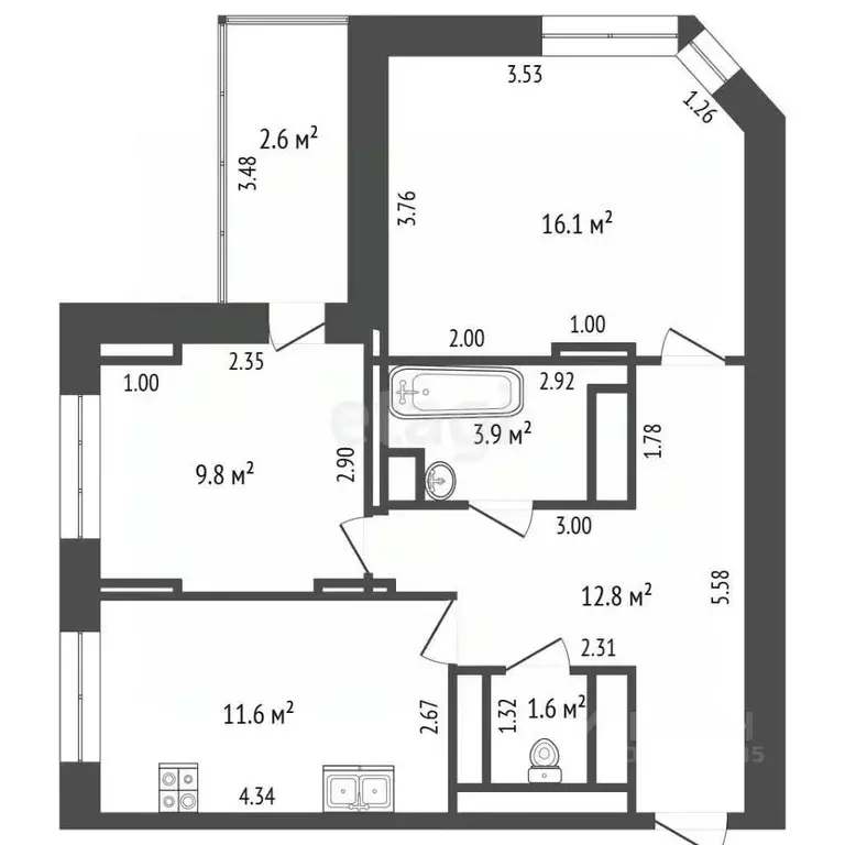 2-к кв. Московская область, Долгопрудный Набережная ул., 29 (58.5 м) - Фото 2