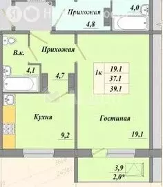 1-комнатная квартира: Омск, 21-я Амурская улица, 35 (37 м) - Фото 2