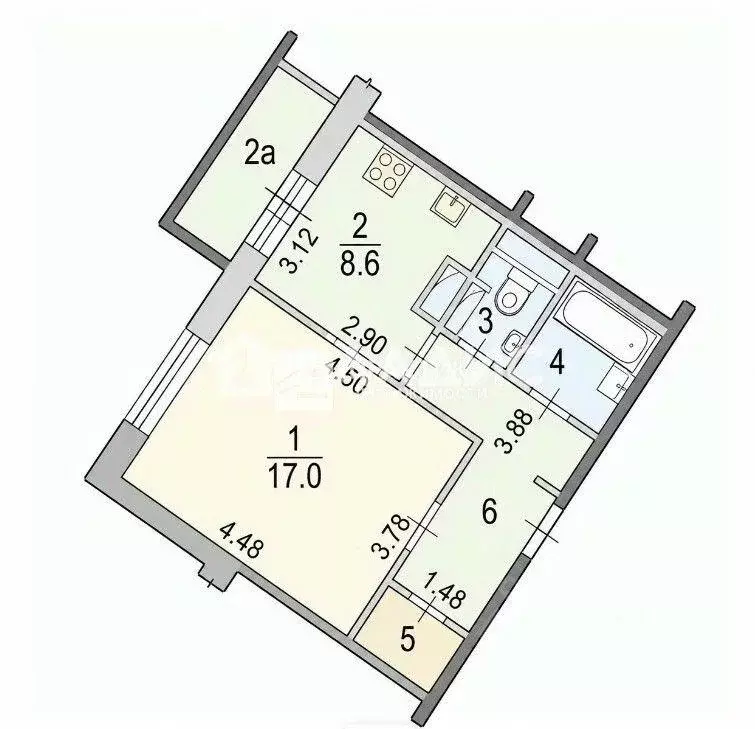Квартира, 1 комната, 39.4 м - Фото 1