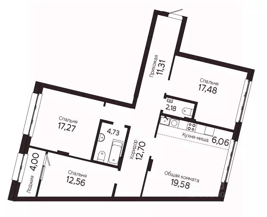 4-к кв. Томская область, Томск Комсомольский просп., 48Б (107.87 м) - Фото 1
