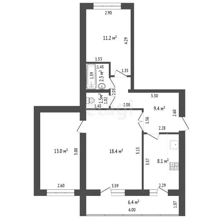 3-комнатная квартира: Прохладный, улица Добровольского, 41 (63.9 м) - Фото 1