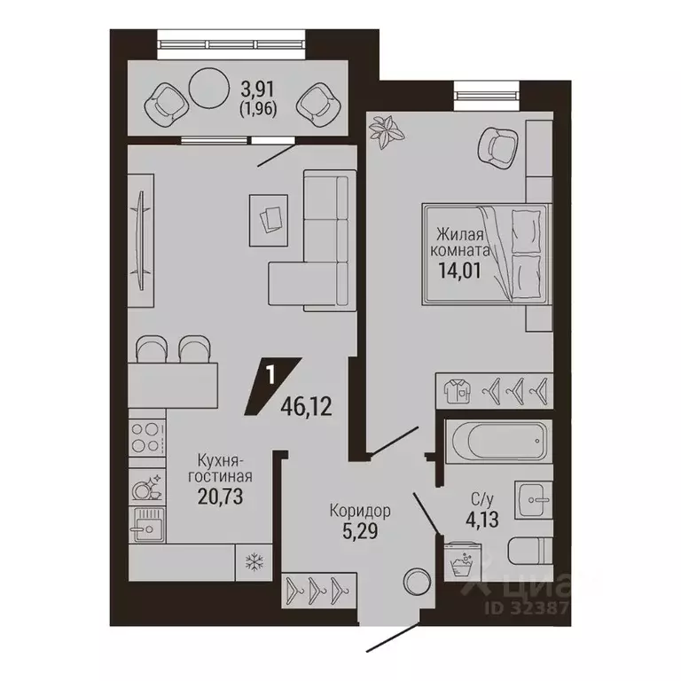 1-к кв. Свердловская область, Екатеринбург Центральный жилрайон, Дом 7 ... - Фото 2