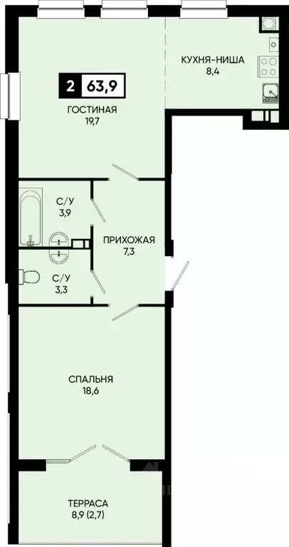 2-к кв. Ставропольский край, Кисловодск городской округ, пос. ... - Фото 1