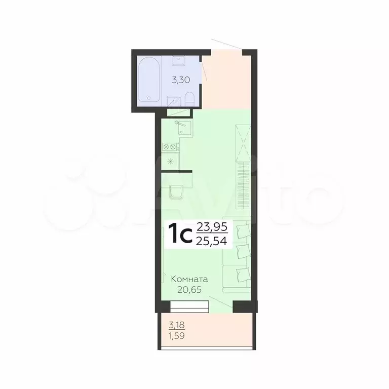 Квартира-студия, 25,5 м, 19/19 эт. - Фото 0