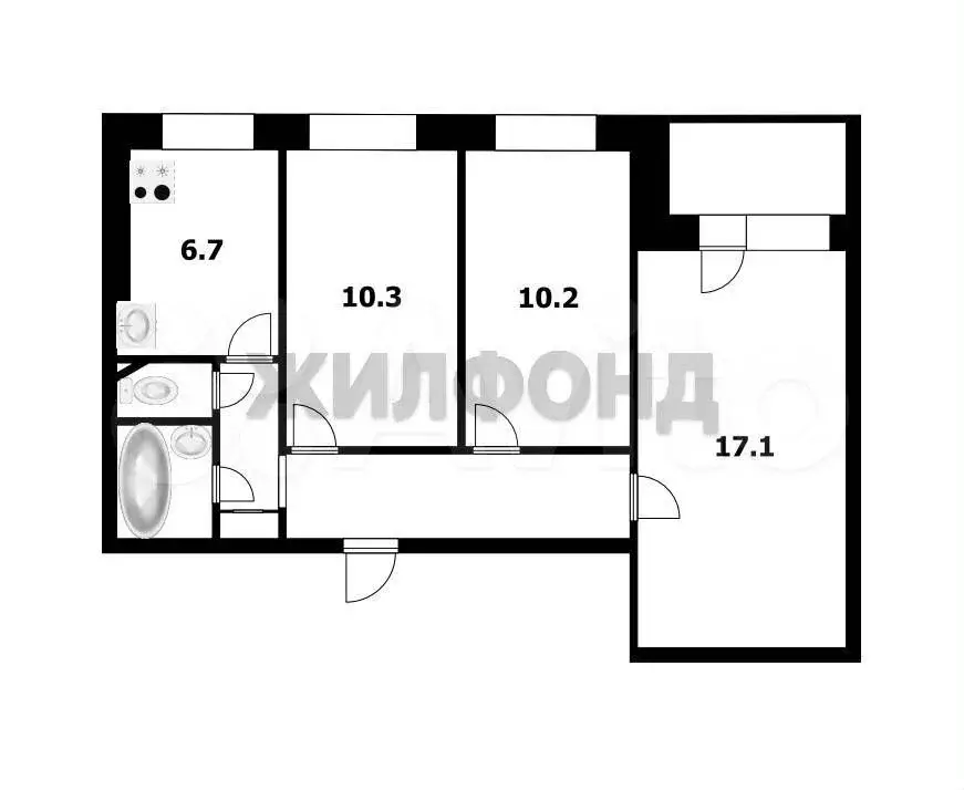 3-к. квартира, 58,2 м, 8/10 эт. - Фото 0