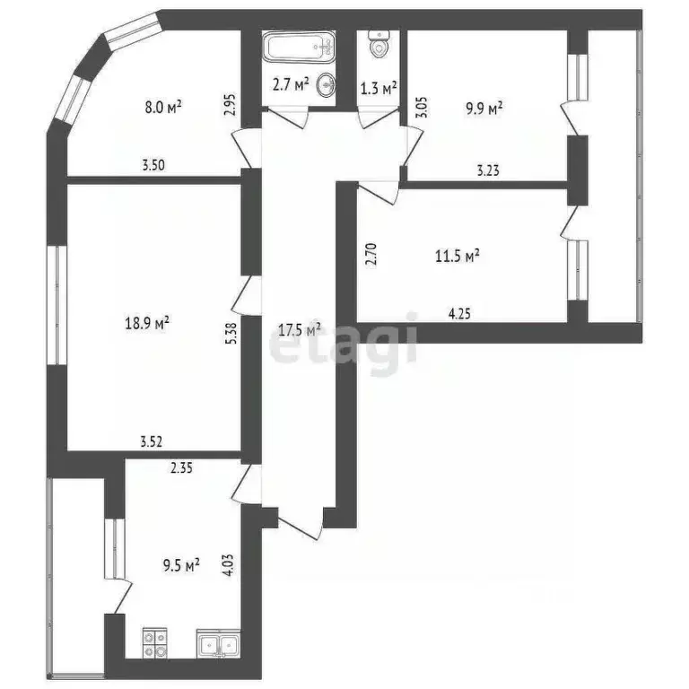 3-к кв. Белгородская область, Белгород ул. Королева, 6 (79.3 м) - Фото 1