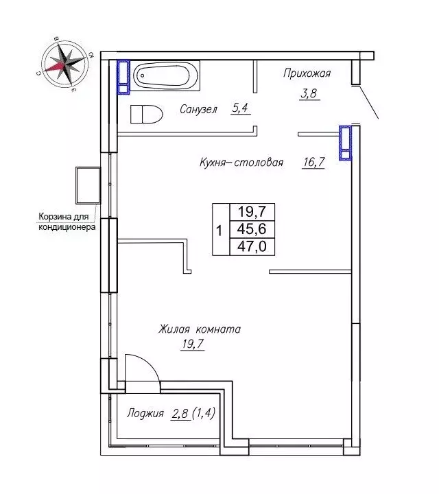 Квартира-студия: Новый, улица Ленина, 6с2 (47 м) - Фото 0