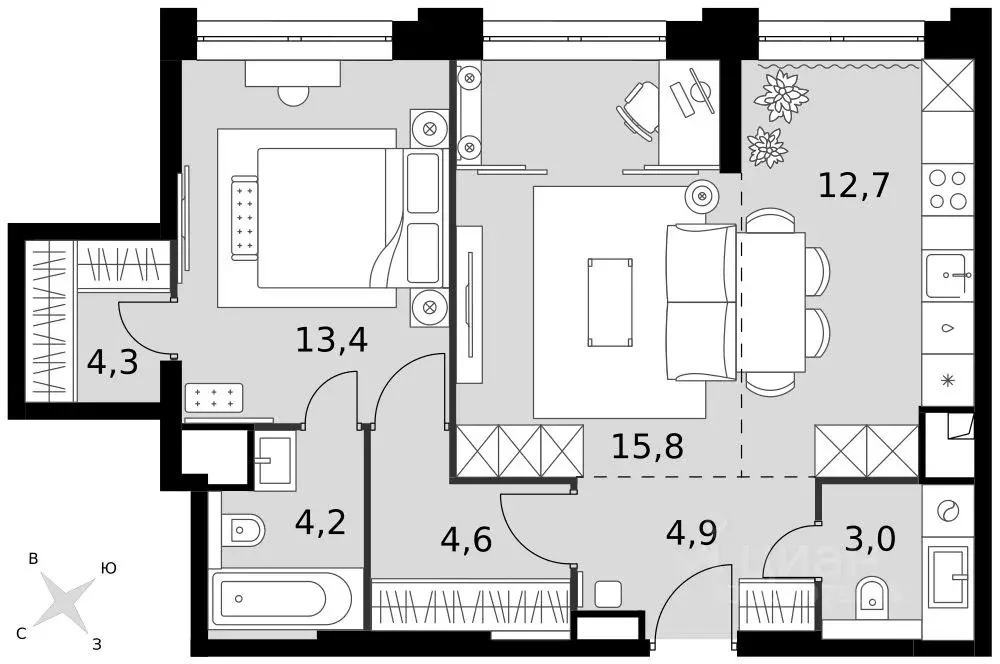 2-к кв. Москва Шелепихинская наб., 40к1 (62.9 м) - Фото 2