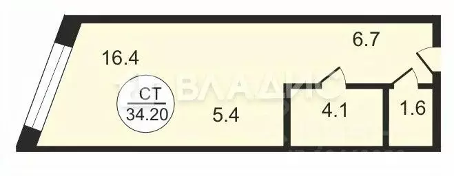 Студия Москва ул. Даниловский Вал, 1А (34.3 м) - Фото 1