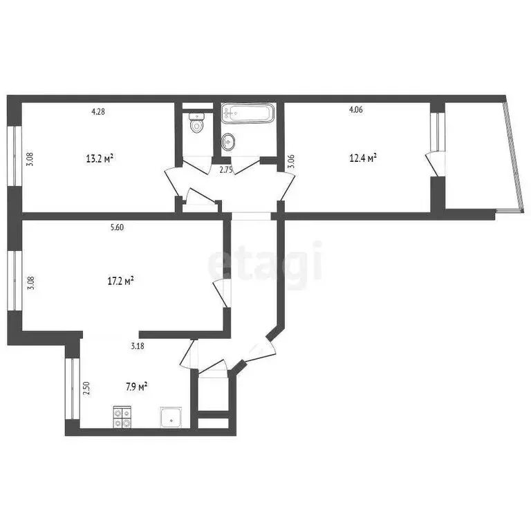 3-комнатная квартира: Тюмень, улица Елизарова, 49 (65.9 м) - Фото 0