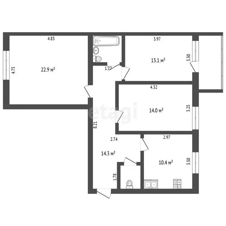 3-комнатная квартира: Тюмень, улица 9 Января, 164к1 (80 м) - Фото 0