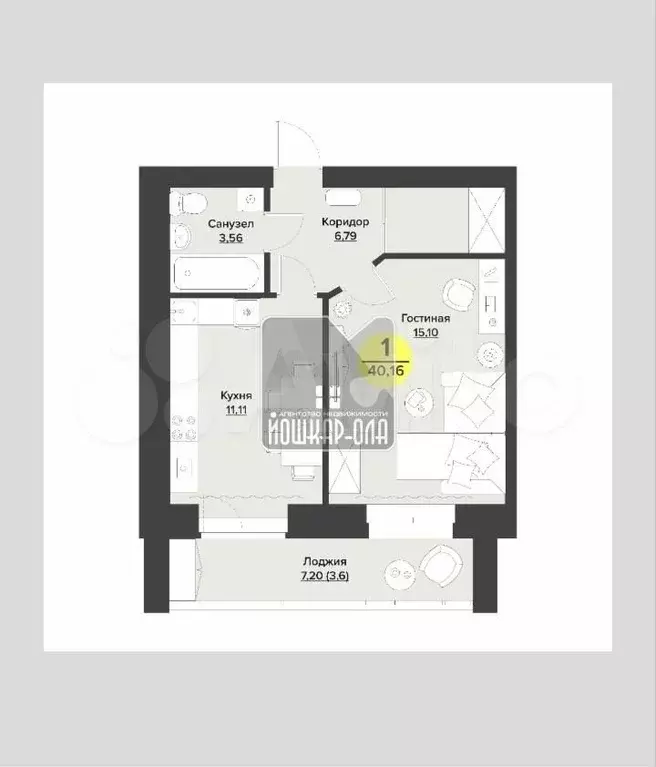 1-к. квартира, 40 м, 2/9 эт. - Фото 0