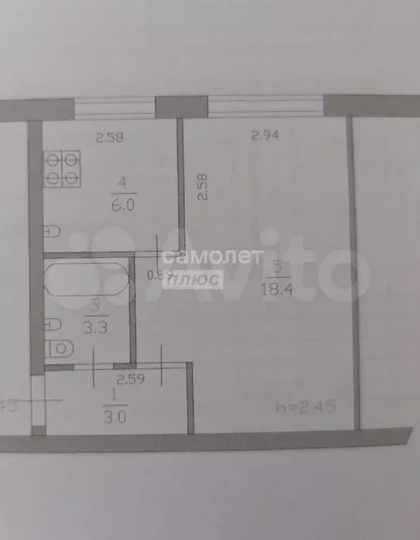 1-к. квартира, 30,7 м, 2/5 эт. - Фото 0