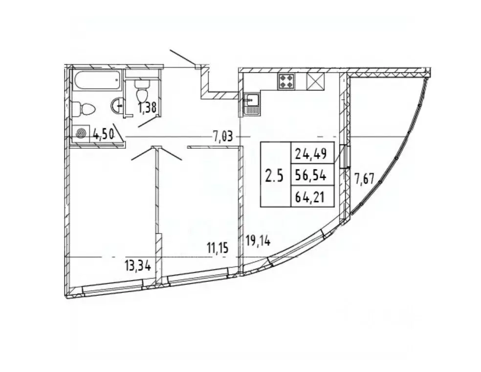 2-к кв. Ленинградская область, Всеволожский район, пос. Бугры ул. ... - Фото 2