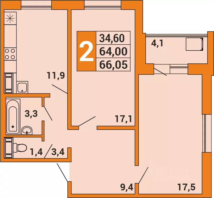 2-к кв. Башкортостан, Уфа ул. Орджоникидзе, 34 (65.5 м) - Фото 1