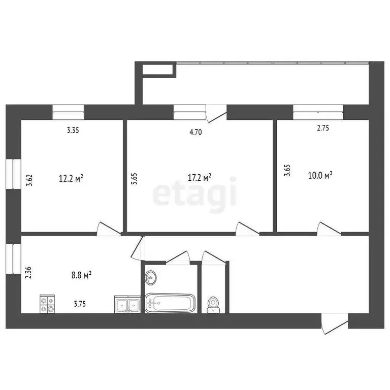 3-комнатная квартира: Тюмень, улица Дружбы, 165 (67.4 м) - Фото 1