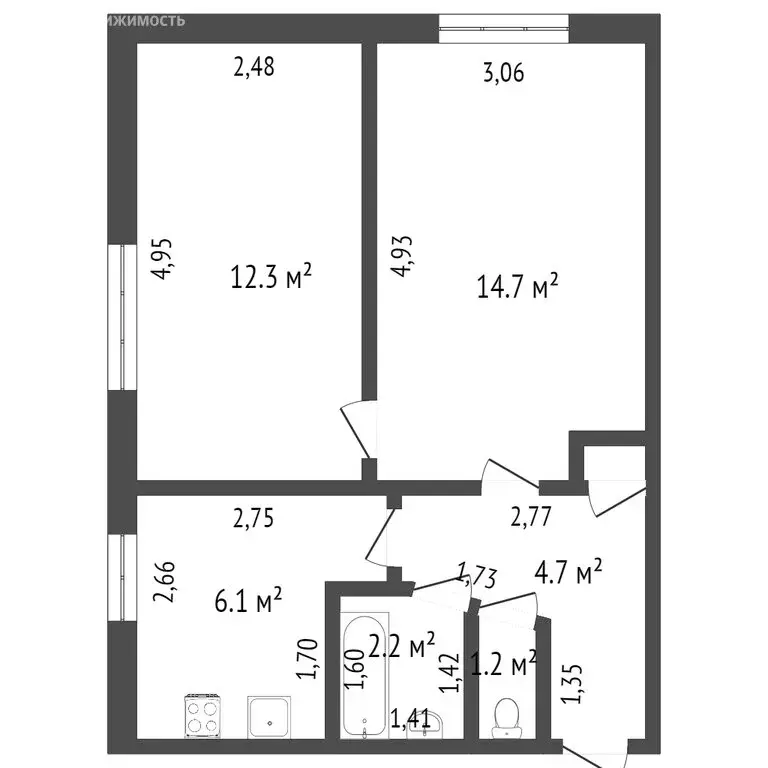 2-комнатная квартира: Калининград, улица Репина, 39 (42 м) - Фото 0