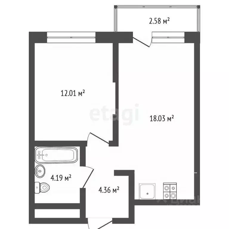 1-к кв. Тюменская область, Тюмень Полевая ул., 108 (39.2 м) - Фото 2