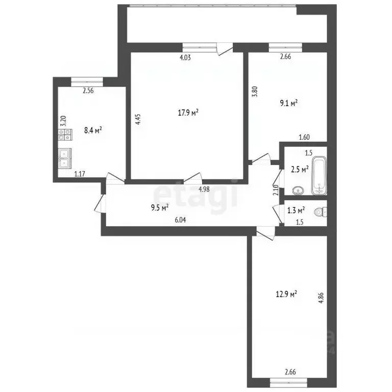 3-к кв. Кемеровская область, Юрга ул. Кирова, 43 (61.6 м) - Фото 0