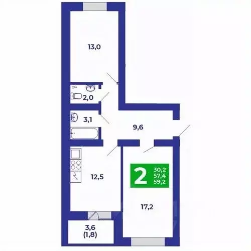 2-к кв. Башкортостан, Стерлитамакский район, Отрадовский сельсовет, с. ... - Фото 1