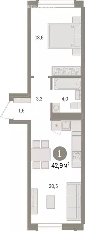 1-комнатная квартира: Новосибирск, улица Аэропорт (42.85 м) - Фото 1