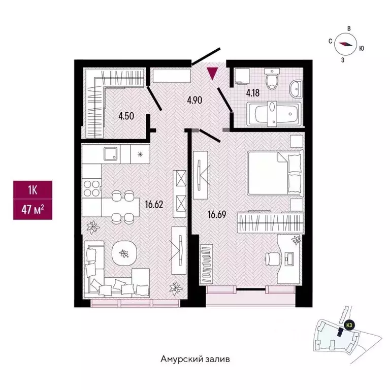 1-к кв. Приморский край, Владивосток просп. 100-летия Владивостока, ... - Фото 2