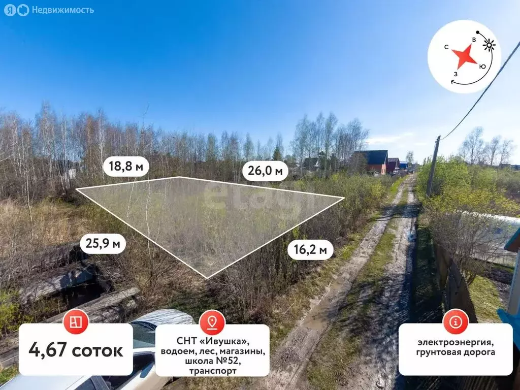 Участок в Тюмень, садовое товарищество Ивушка, Вишнёвая улица (4.7 м) - Фото 0