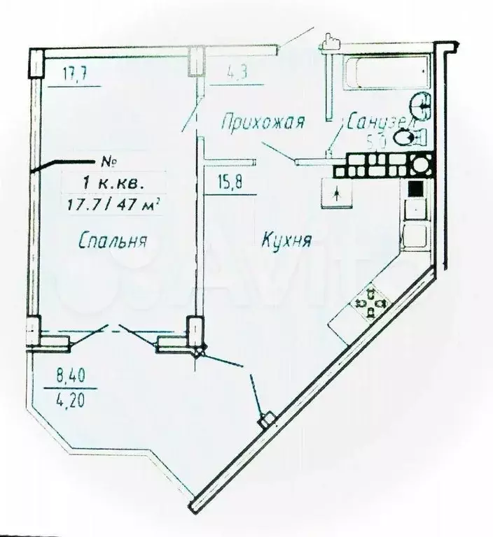 1-к. квартира, 50 м, 3/7 эт. - Фото 0