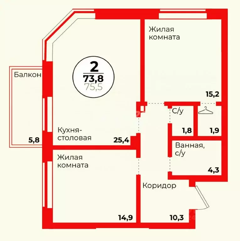 2-к кв. Челябинская область, Челябинск Комсомольский просп., 149 (73.9 ... - Фото 1