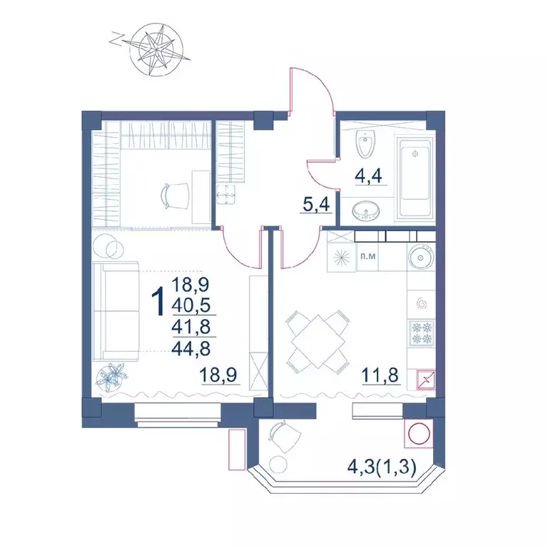 1-к кв. Ставропольский край, Ессентуки ул. Шмидта, 80/2с (44.8 м) - Фото 0