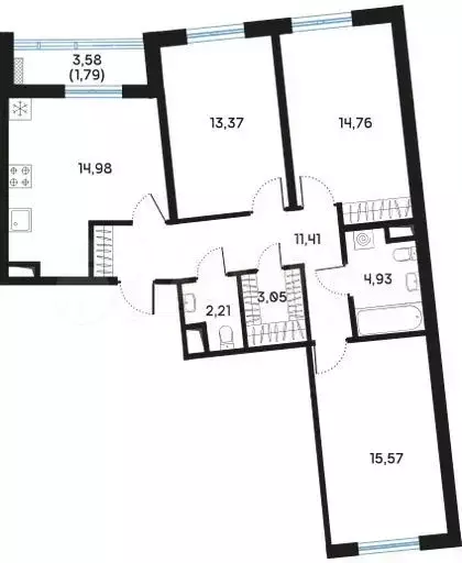 3-к. квартира, 82,7 м, 3/9 эт. - Фото 0